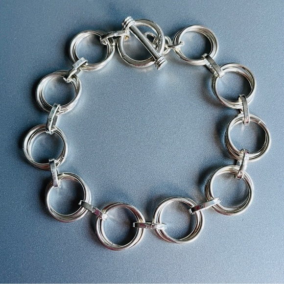 Jewelry - Vintage Rolo Link Double Circles Modernist Toggle Sterling Silver Bracel…